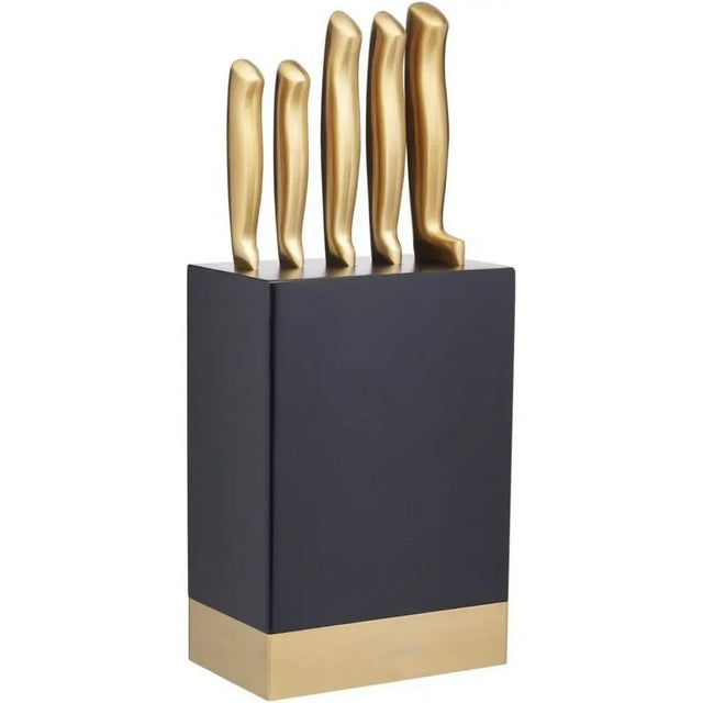 Mastercraft 6 Piece Brass Finish Stainless Steel Knife Block Set - Black/Brass