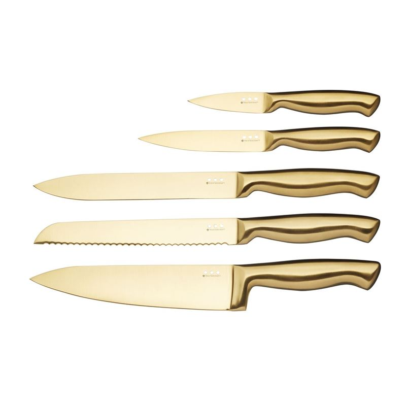 Mastercraft 6 Piece Brass Finish Stainless Steel Knife Block Set - Black/Brass