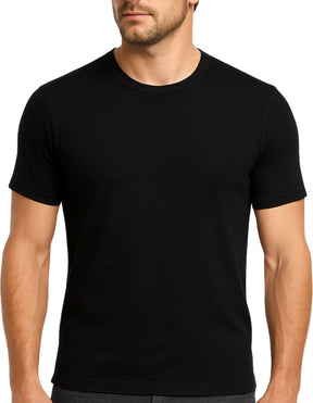 Mens 100% Pure Merino Wool Crew Neck Black T-Shirt - Short Sleeve Thermal Top Underwear