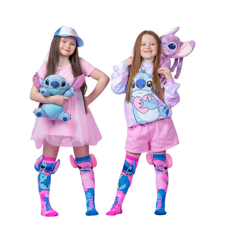 MADMIA Disney Blue/Pink Stitch Girls Knee High Socks - Childrens Kids One Size