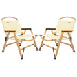 2x Bamboo Canvas Foldable Outdoor Camping Chair Wooden Picnic Park - Khaki/Beige