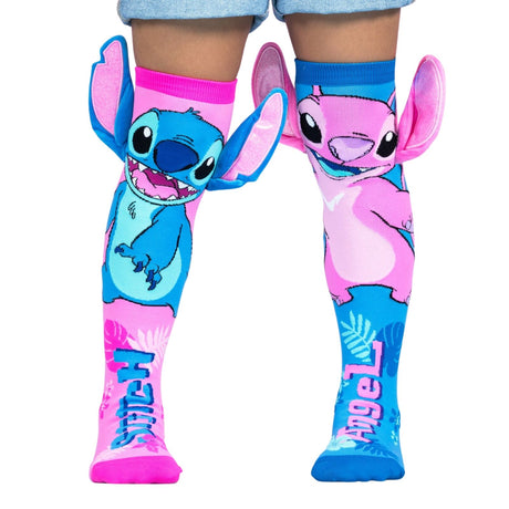 MADMIA Disney Blue/Pink Stitch Girls Knee High Socks - Childrens Kids One Size
