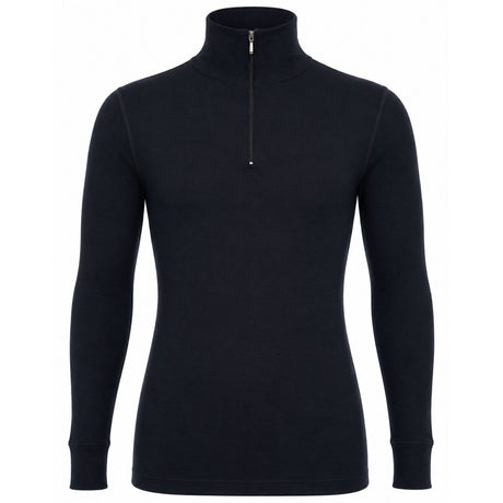 Merino Skins 100% Merino Wool Thermal Half Zip Top - Black (Long Sleeve)
