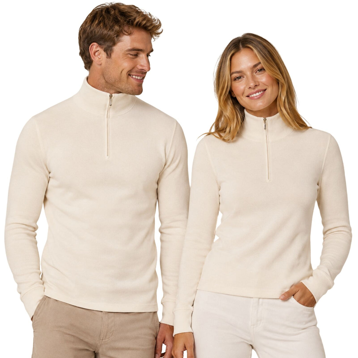 Merino Skins 100% Merino Wool Thermal Half Zip Top - Natural (Long Sleeve)