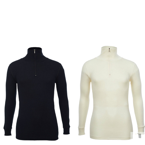 100% Wool MERINO SKINS Mens Half Zip Long Sleeve Thermal Underwear T-Shirt Top - Black