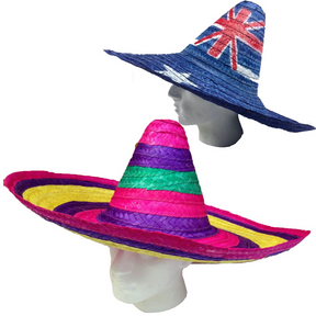 2pc Australian Flag & Rainbow Mexican Sombrero Hat - Aussie Party Costume