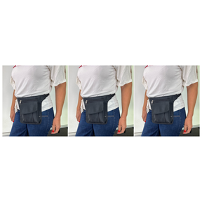 3x Milleni Waist Belt Bum Bag Pack - Black (Utility Travel Adjustable Strap Belt w/ Zipper)