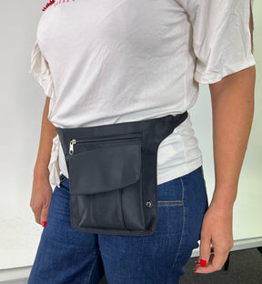 Milleni Waist Belt Bum Bag - Black (Utility Travel Adjustable Strap Belt w/ Zipper)
