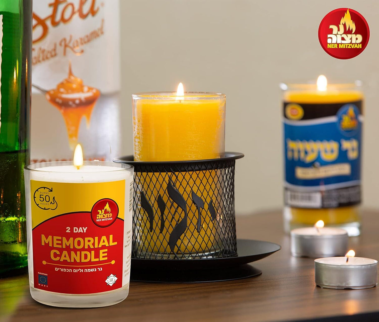 Ner Mitzvah 2 Day (48 Hour) Memorial Candle in Glass Jar - Jewish Yartzeit (Made in Europe)