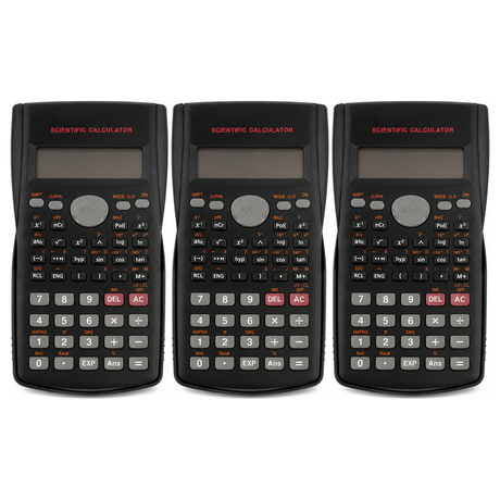 3x Scientific Calculator Pack - Maths Student/School/Office (Battery Powered)