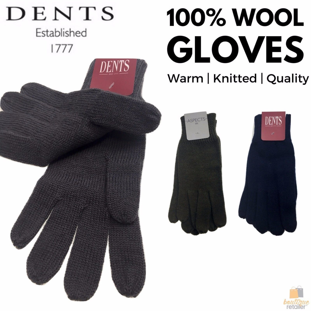 100% PURE WOOL GLOVES Winter Snow Ski Plain Knit Knitted Warm MK341 Plain - Charcoal