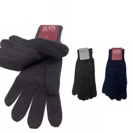 100% PURE WOOL GLOVES Winter Snow Ski Plain Knit Knitted Warm MK341 Plain - Black
