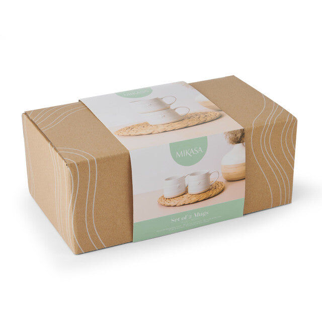 Mikasa Farmhouse Star Stoneware Mugs 380ml Set of 2 - White Cream