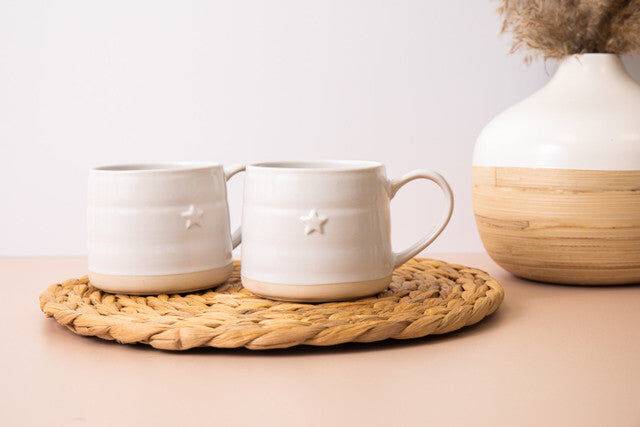 Mikasa Farmhouse Star Stoneware Mugs 380ml Set of 2 - White Cream