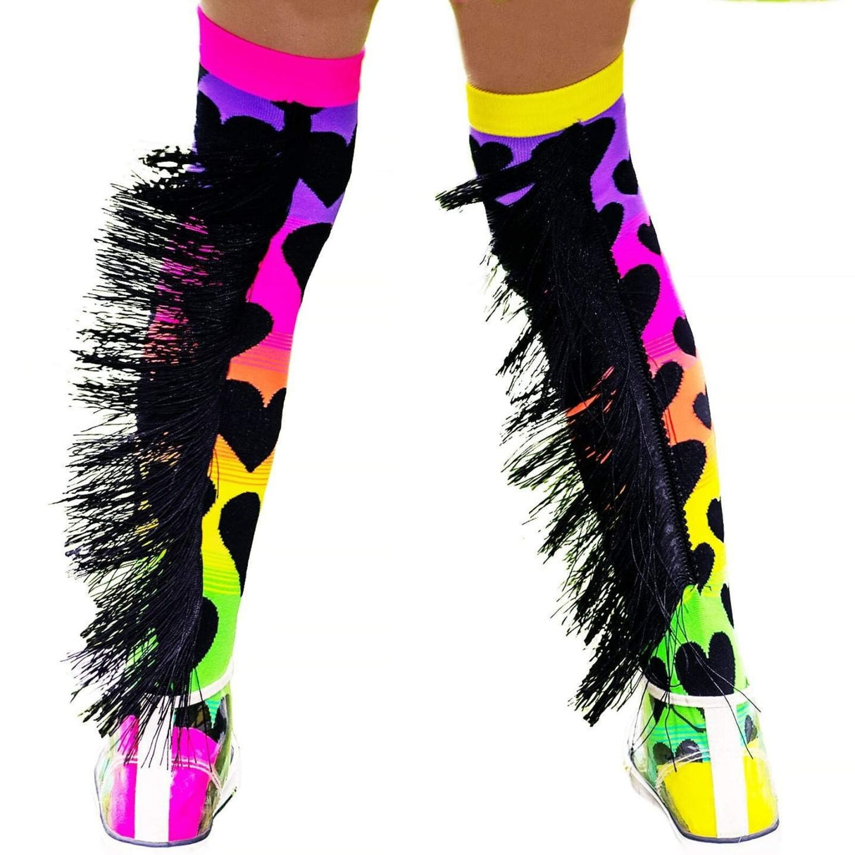 MADMIA Sunset Knee High Socks - Kids & Adults Ages 6-99 - Rainbow Heart & Tassel (Crazy Sock Day)