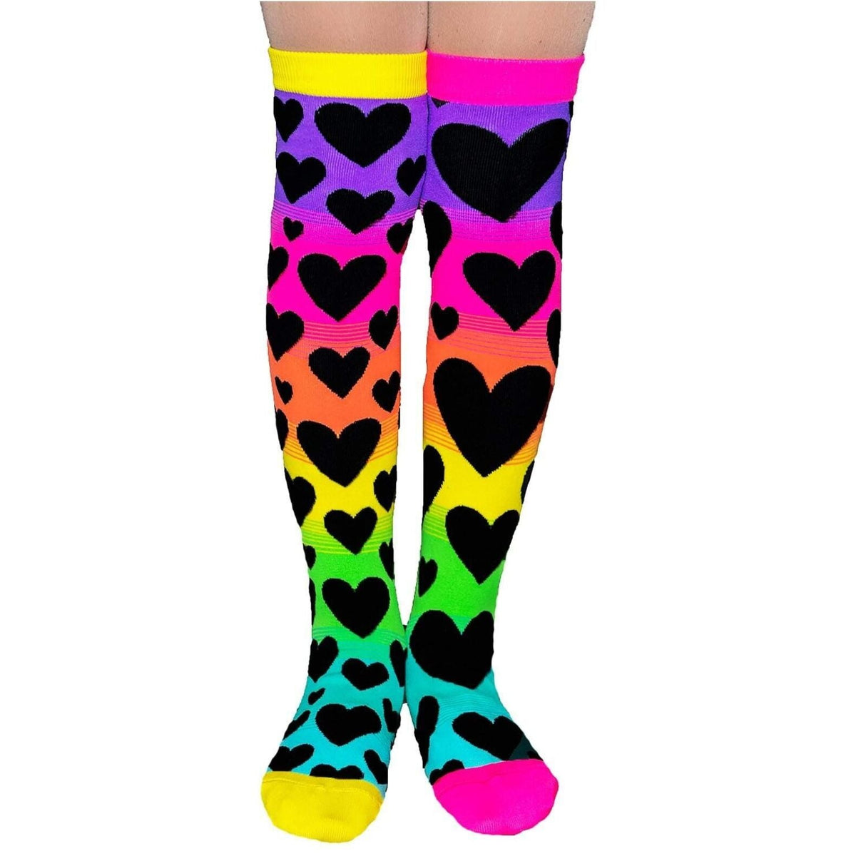 MADMIA Sunset Knee High Socks - Kids & Adults Ages 6-99 - Rainbow Heart & Tassel (Crazy Sock Day)