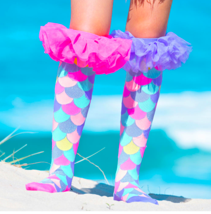 MADMIA Mermaid Frills Knee High Socks - Toddlers Ages 3-5 (Crazy Sock Day)