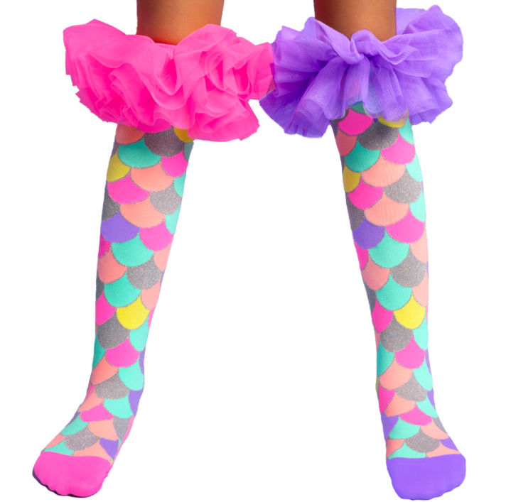 MADMIA Mermaid Frills Girls Knee High Socks - Kids & Adults Ages 6-99 (Crazy Sock Day)