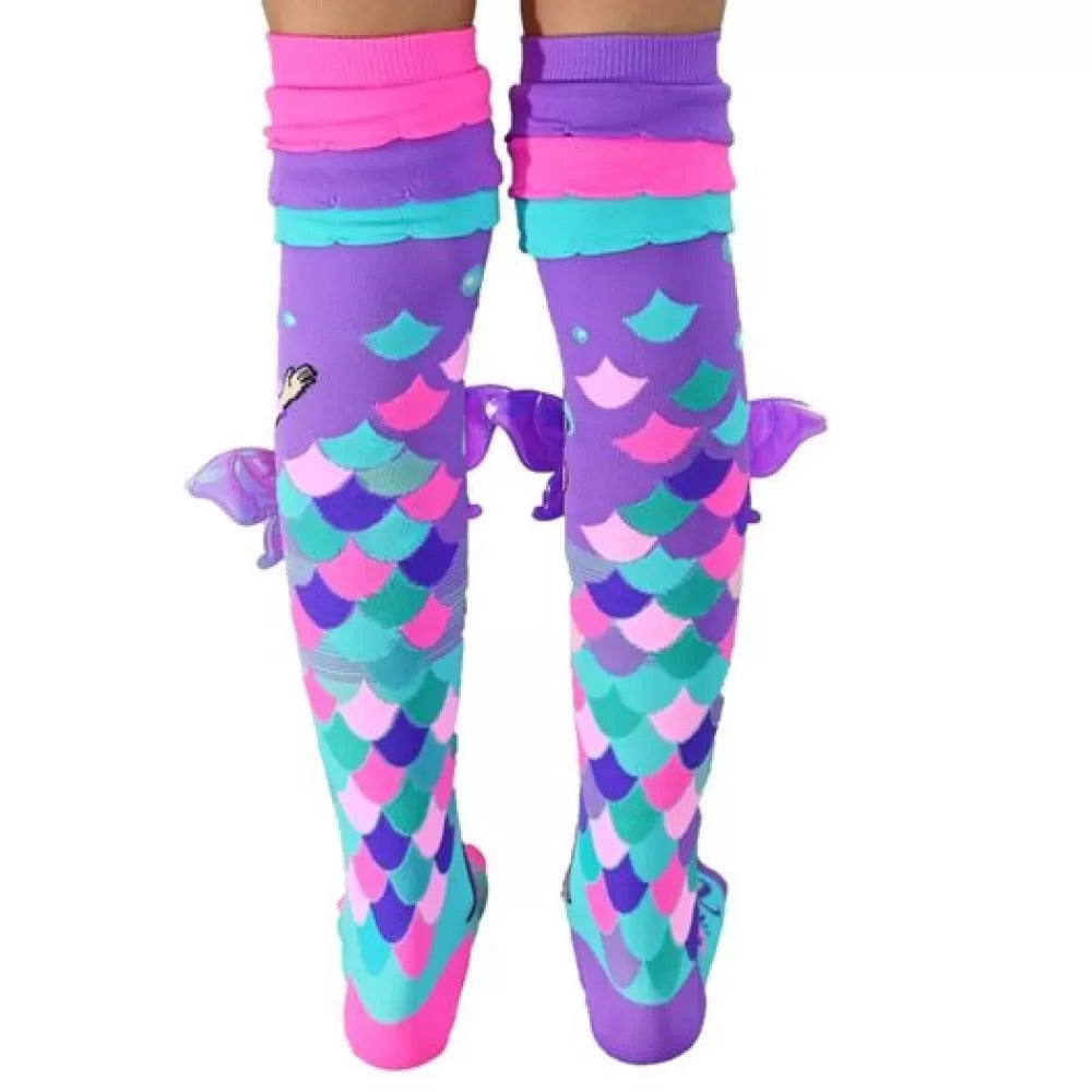 MADMIA Mermaid Vibes Girls Knee High Socks - Kids & Adults Ages 6-99 (Crazy Sock Day)