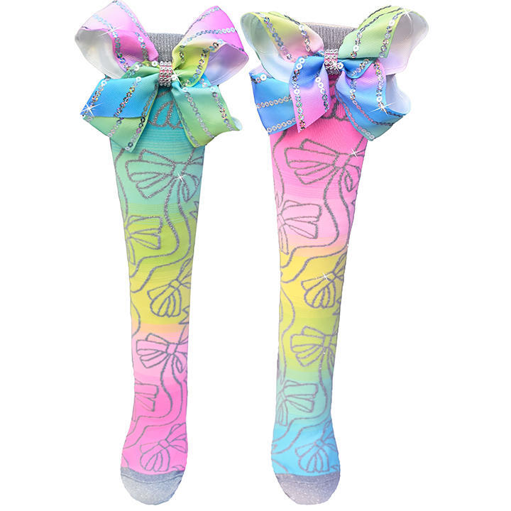 MADMIA Sparkly Bows Knee High Socks - Kids & Adults Ages 6-99 (Crazy Sock Day)