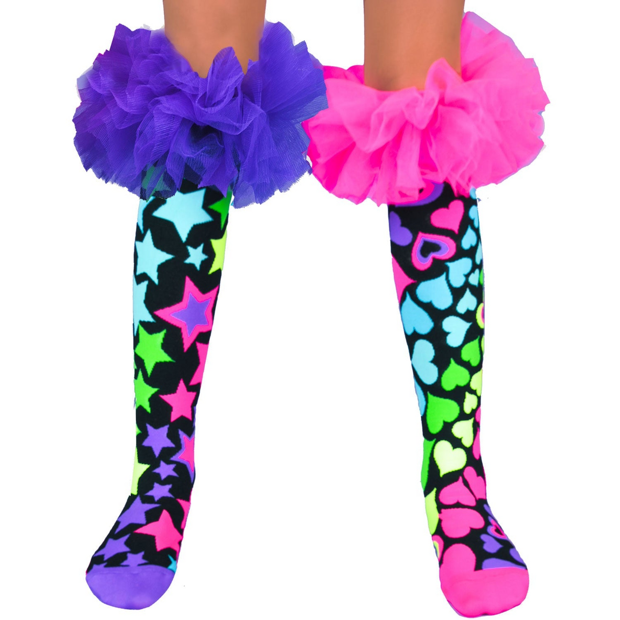 MADMIA Magic Frills Knee High Socks - Toddlers Ages 3-5 - Stars Hearts & Tulle (Crazy Sock Day)