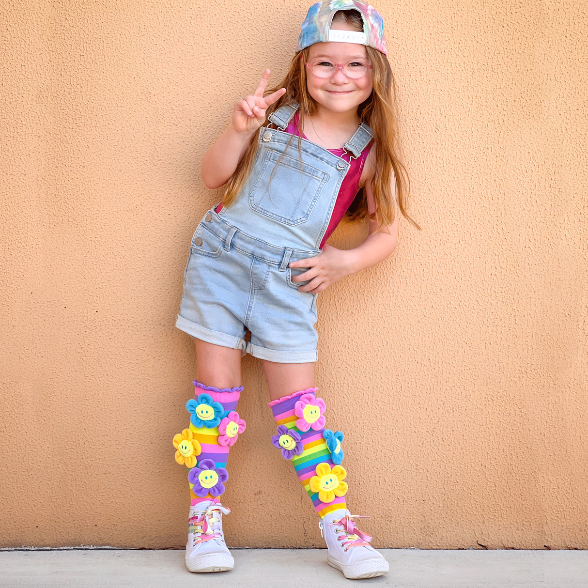 MADMIA Oopsie Daisy Knee High Socks - Kids & Adults Ages 6-99 - Plush Flower (Crazy Sock Day)