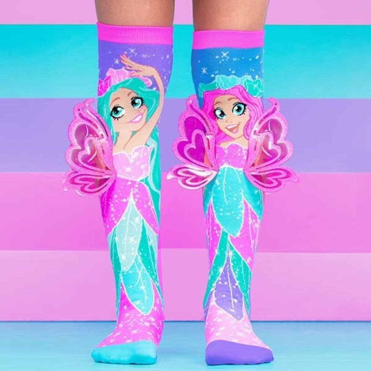 MADMIA Fairy Knee High Socks - Kids & Adults Ages 6-99 - 3D Wings & Glitter (Crazy Sock Day)