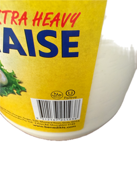 3.78 Litres Benny's Extra Heavy Kosher Halal Mayonnaise (1 Gallon) - Product of USA