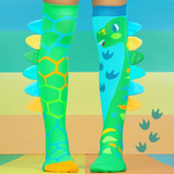 MADMIA Green Roar Dinosaur Knee High Socks - Kids & Adults Ages 6-99 (Crazy Sock Day)