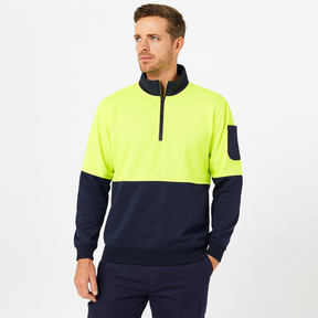 Munka Mens Hi Vis 1/4 Zip Fleece Jumper - Yellow/Navy (Warm Winter Workwear)