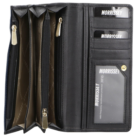 Morrissey Womens Italian Structured Leather Flap Over Wallet - Navy