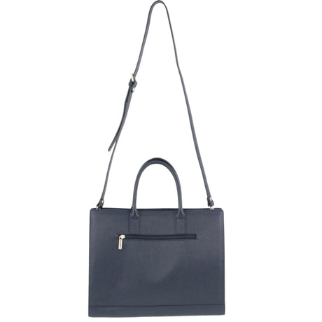 Morrissey Italian Structured Leather Tote Unisex Computer Bag Handbag - Navy