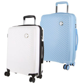 2x Milleni 54cm/39L Cabin Carry On Luggage - Blue and White (Pierre Cardin Inspired Travel Suitcase)