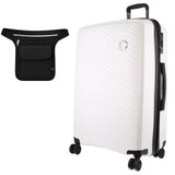 Milleni 75cm/124L Large Checked Luggage - White + Black Waist Bag (2-Item Travel Pack)