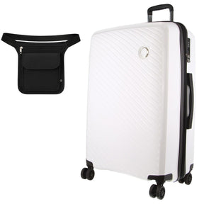 Milleni 75cm/124L Large Checked Luggage - White + Black Waist Bag (2-Item Travel Pack)