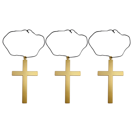 3x Monk Cross Necklace Pack - Priest/Nun Religious (Halloween & Fancy Dress Accessory)