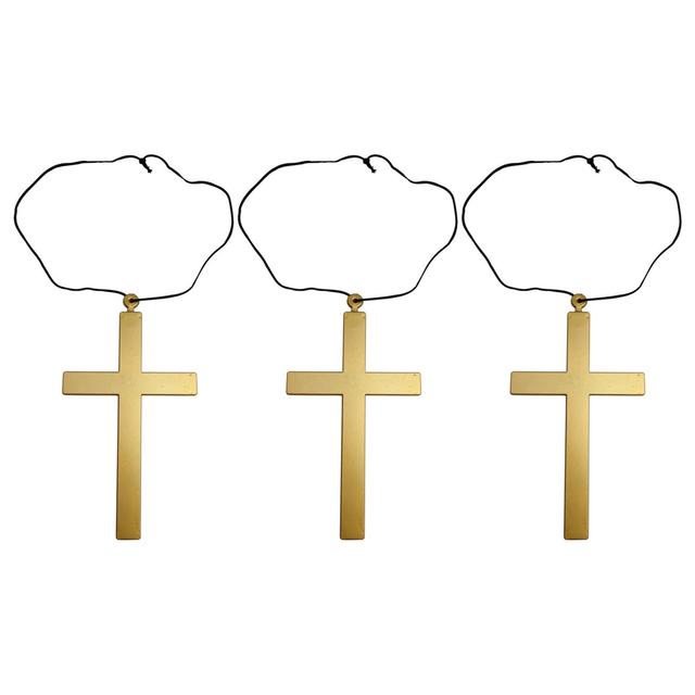 3x Monk Cross Necklace Bulk Pack - Priest/Nun Religious (Halloween & Fancy Dress Accessory)