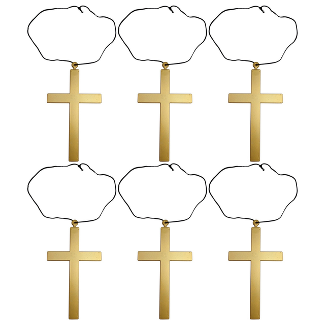 6x Monk Cross Necklace Bulk Pack - Priest/Nun Religious (Halloween & Fancy Dress Accessory)