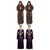 Medieval Group Costume Set - 2x Monk Robe + 2x Renaissance Gown (Halloween & Fancy Dress)