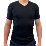 Mens 100% Pure Merino Wool V-Neck Short Sleeve Top T Shirt Thermal Underwear - Navy