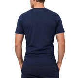 Thermo Fleece Mens 100% Pure Merino Wool V Neck Thermal Top Short Sleeve - Navy