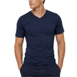 Mens 100% Pure Merino Wool V-Neck Short Sleeve Top T Shirt Thermal Underwear - Navy - Large (100cm)