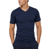 Mens 100% Pure Merino Wool V-Neck Short Sleeve Top T Shirt Thermal Underwear - Navy - Large (100cm)