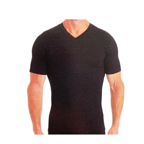 MERINO SKINS Mens Classic V-Neck Tee Wool Thermal T-Shirt Short Sleeve - Black - 2XL (110cm Chest)