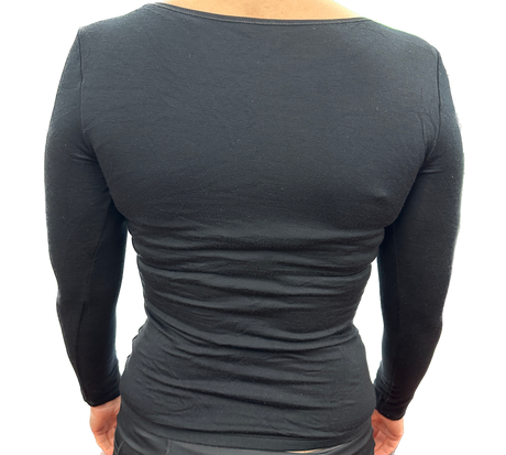Merino Skins Womens Essential Skin Scoop Neck Long Sleeve Thermal Underwear - Black