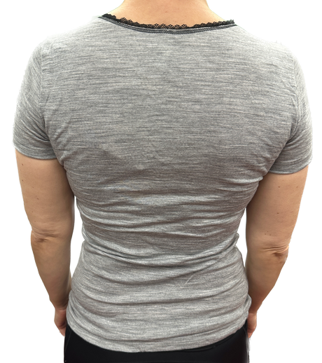 Merino Skins Verona Womens V-Neck Long Sleeve Thermal Underwear Soft Grey Marle