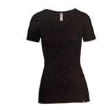MERINO SKINS Ladies Verona V-Neck Tee Thermal Top Wool Blend - Black