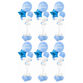 6x 165cm Birthday Balloon Stand Decoration Kit (21-Pieces) in Blue/White (Bulk Pack)