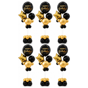 6x 165cm Birthday Balloon Stand Decoration Kit (21-Pieces) in Gold/Black (Bulk Pack)