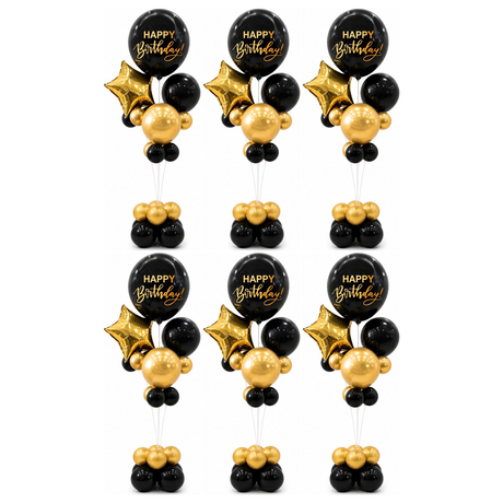 6x 165cm Birthday Balloon Stand Decoration Kit (21-Pieces) in Gold/Black (Bulk Pack)